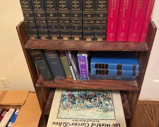 Vintage medical books, coffee table book and bookcase