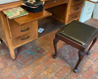 Oak desk, sewing bench