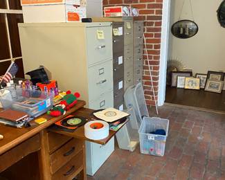 Desk, filing cabinets 