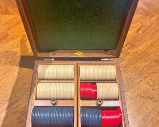 Poker chips in box
