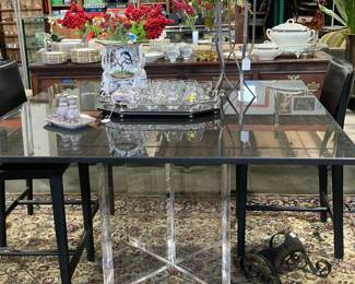 Granite top dining table with Lucite base                                   Hand knotted rug purchased from Feizy Oriental Rugs