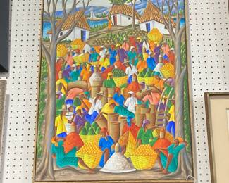 "People in the Square" in Haiti  by D. Rouamez oil on board