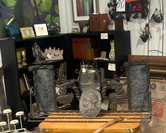 Art work, trunk, bookcases, photo frames