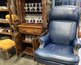 Blue leather office Chair, Waterford crystal stems