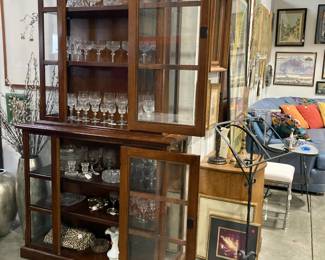 Display cabinet with Waterford Crystal and other serving pieces