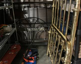 Bed frames - brass, black iron (2), timber rustic Queens