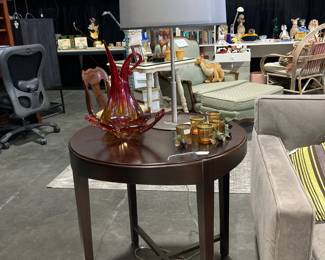 Round end table with Murano style glass pieces