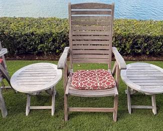 PHS012 2 Small Wooden Tables And 3 Wooden Chairs With Cushions 