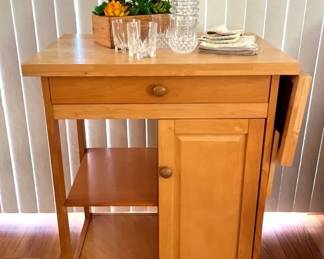 PHS037 Butcher Block Rolling Island/ Table W/ Small Kitchen Items 
