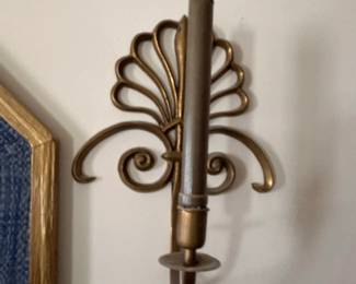 Vintage Hollywood Regency Brass Fan Motif Wall Sconce