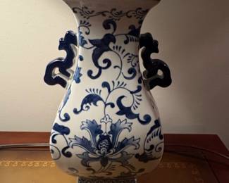 Blue and White Porcelain Vase with Dragon Handles Seymour Mann