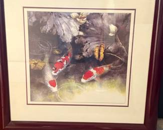 Framed Watercolor Print of Koi Fish and Lotus by Terry Gilecki