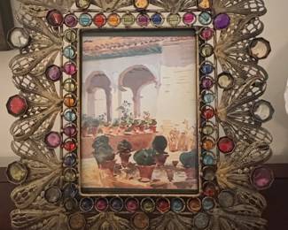 Ornate Victorian Style Picture Frame with Colored Glass Jewels
