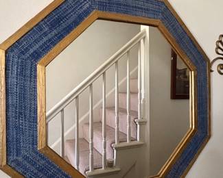 Octagonal Woven Grasscloth Mirror with Gold Trim