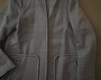 Tory Burch Navy Textured Knit Zip Coat