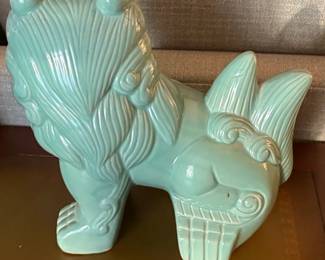 Celadon Glazed Foo Dog Statues Pair MidCentury Style third image