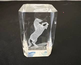 D Laser Etched Crystal Horse Paperweight