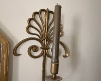 Vintage Hollywood Regency Brass Fan Motif Wall Sconce second image