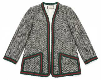 Gucci Tweed Jacket with Green and Red Web Trim and Braid