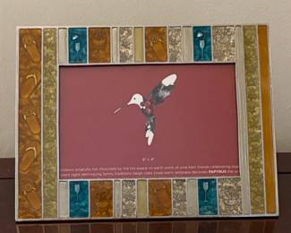 Mosaic Photo Frame with Beach and Holiday Motifs and Hummingbird Image