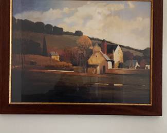 Landscape Painting with Barns and Hills