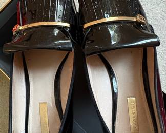 Louise et Cie Black Patent Leather Loafers with Fringe and Gold Hardware