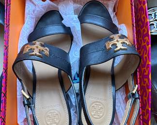 Tory Burch Eleanor Black Leather Block Heel Sandals