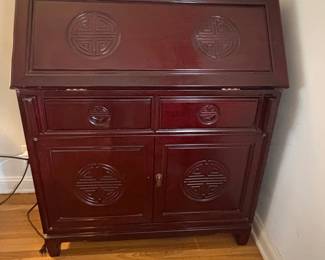 Vintage Chinese Rosewood Secretary Desk with Shou Motifs