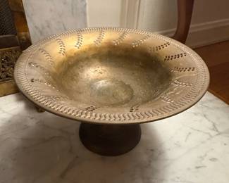 Antique Etched Brass Pedestal Compote Bowl second image