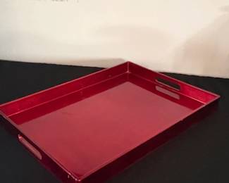 Red Lacquer Rectangular Serving Tray with Cutout Handles third image