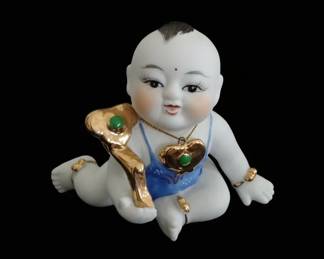 Vintage Chinese Porcelain Crawling Baby Figurine