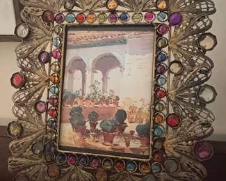 Ornate Victorian Style Picture Frame with Colored Glass Jewels second image