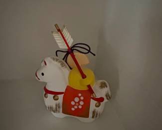 Japanese Zodiac Horse Figurine with Hamaya Arrow