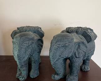Pair of Cast Stone Elephant Candle Holders