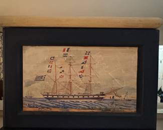 Framed Maritime Painting of the Clipper Ship Houqua Key Holder