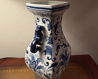 Blue and White Porcelain Vase with Dragon Handles Seymour Mann second image