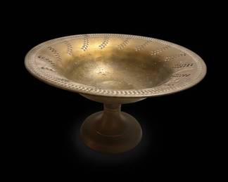 Antique Etched Brass Pedestal Compote Bowl