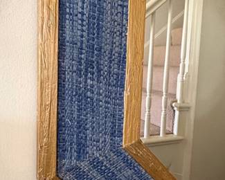 Octagonal Woven Grasscloth Mirror with Gold Trim third image
