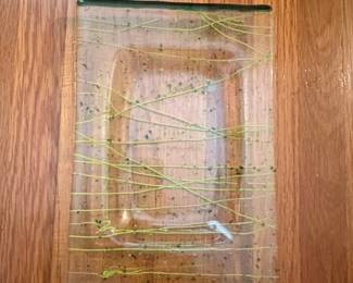 Fused Glass Tray with Green String Inclusions