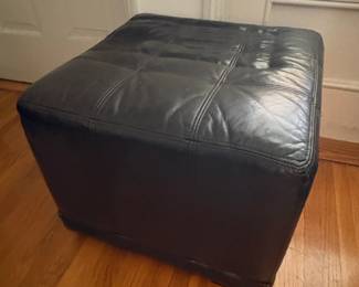 Dark Leather Tufted Small Accent Ottoman