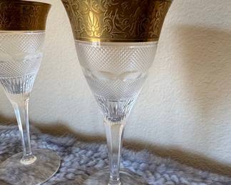 Pair of Moser "Splendid" Crystal Wine Glasses with Gilt Band