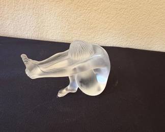 Lalique Frosted Glass Figurine "Nu Assis" (Sitting Nude w/ one leg extended))