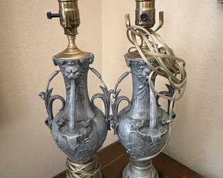 Pair of Neoclassical Urn Table Lamps with Putti and Fountain Motif