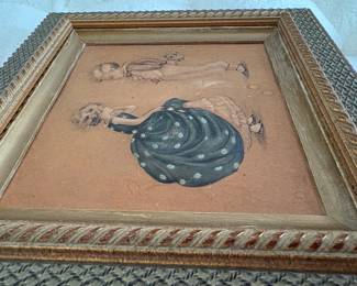 Framed Raised Puff Lithograph Art Print of Children in Period Attire by Gladys Gibbs