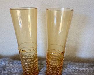 Vintage Amber Glass "Spaghetti String" Tumblers