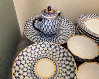 Imperial Lomonosov Porcelain Set, "Cobalt Net" Pattern, Tea Set