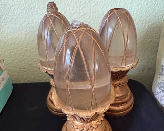 Vintage Gilded Acorn Glass Candle Holders Set of 3