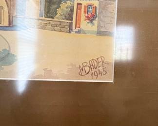 Watercolor Painting of Rothenburg Ob Der Tauber by M. Bader, 1945