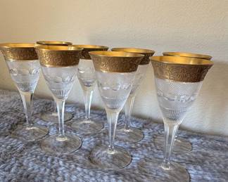 Set of 7 Moser "Splendid" Crystal Goblets with Gilt Band