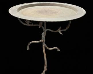 Antique Chinese Brass Tea Table with Iron Ornate Base